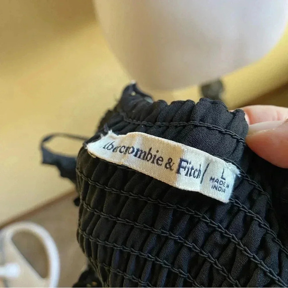 Abercrombie & Fitch Black Floral Mini Dress Smocked Bodice Tiered Ruffle: Large - Picture 6 of 10